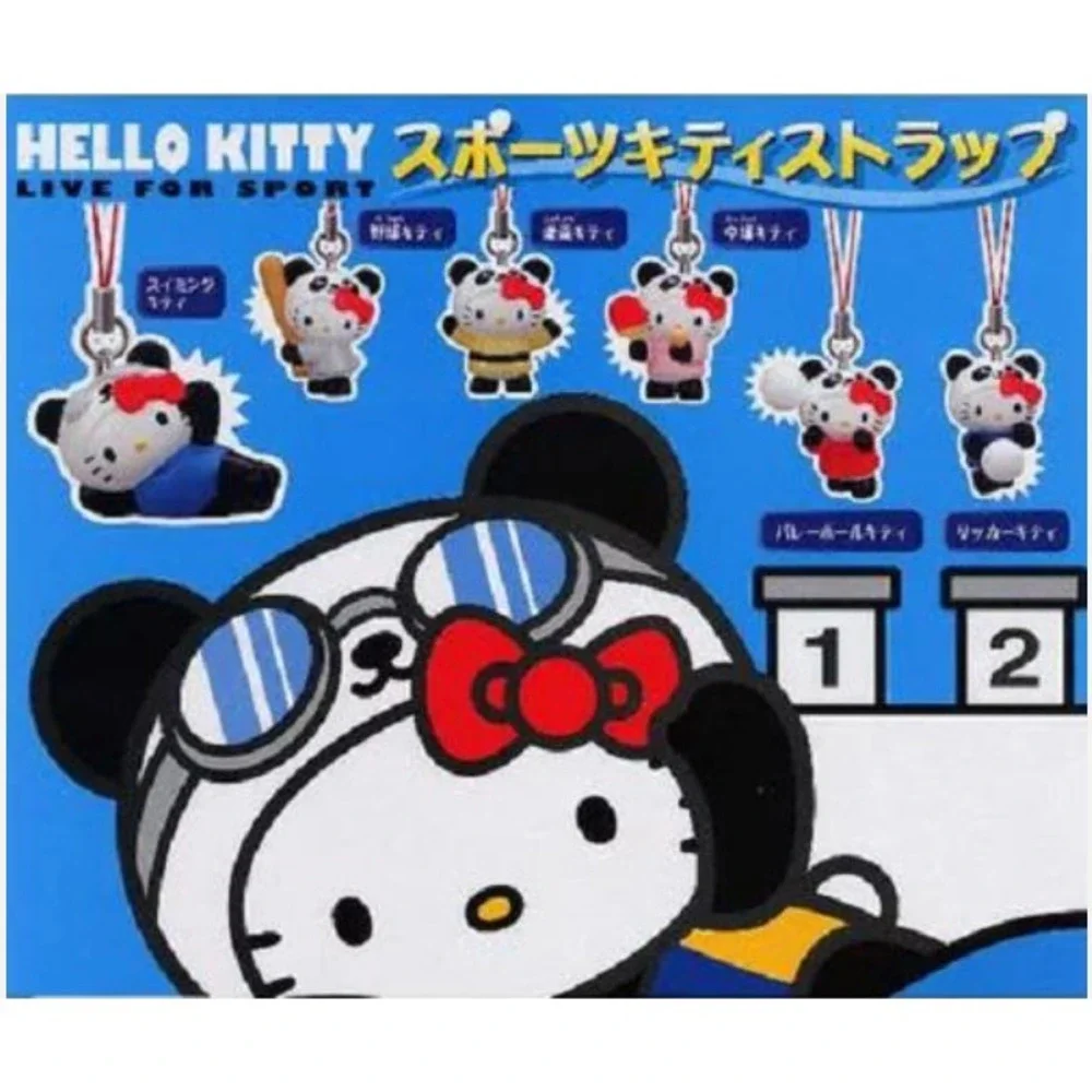 Vintage Sanrio x Bandai Hello Kitty Panda Sport Kitty Strap Set of 6 Gachapon
